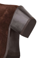 Woman Brown Chunky Heeled Suede Leather Cowboy Boots | Derimod