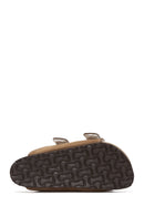 Women's Mink Double Buckled Leather Slippers | Derimod