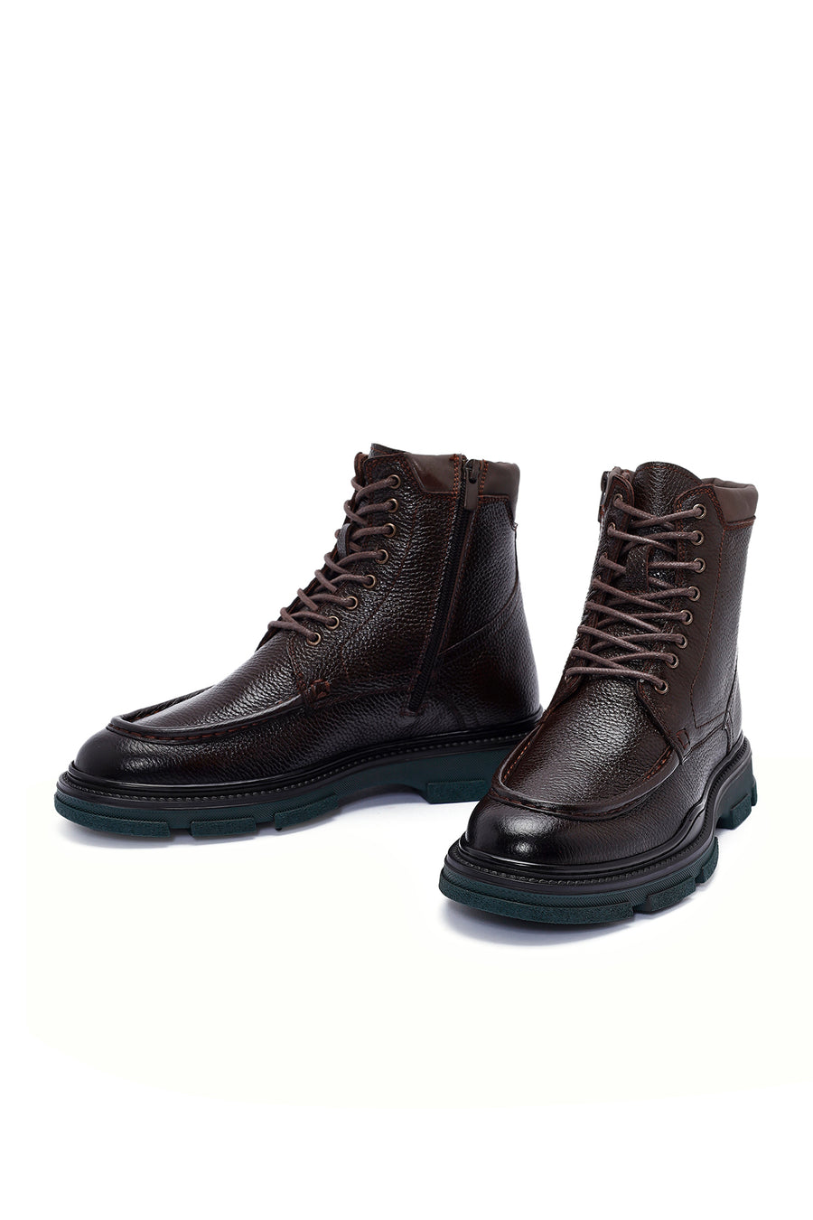 Men's Brown Lace-Up Zipper Detailed Leather Casual Boots