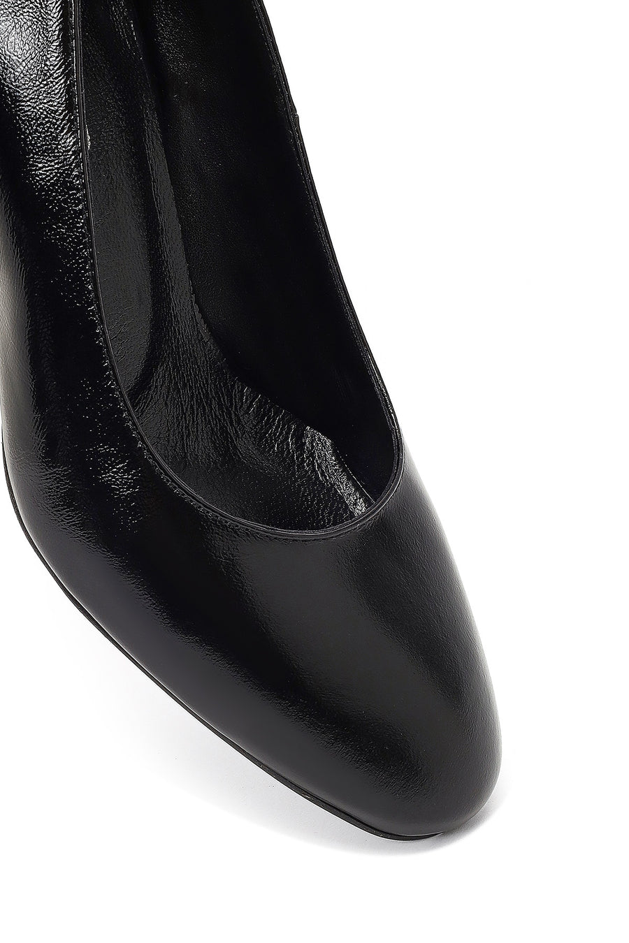 Women's Black Thick Heeled Leather Shoes
