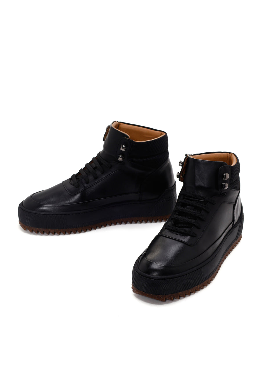 Men's Black Thick Soled Leather Sports Boots