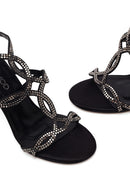 Woman Black Ankle-Buckle Embellished High Stiletto Heel Sandal | Derimod