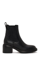 Woman Black Chunky-Heeled Leather Chelsea Boots | Derimod