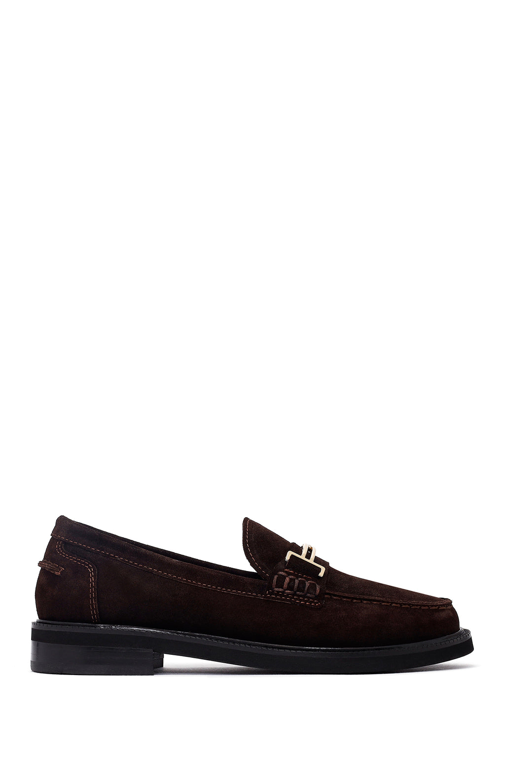 Kadın Kahverengi Tokalı Süet Deri Maskülen Loafer
