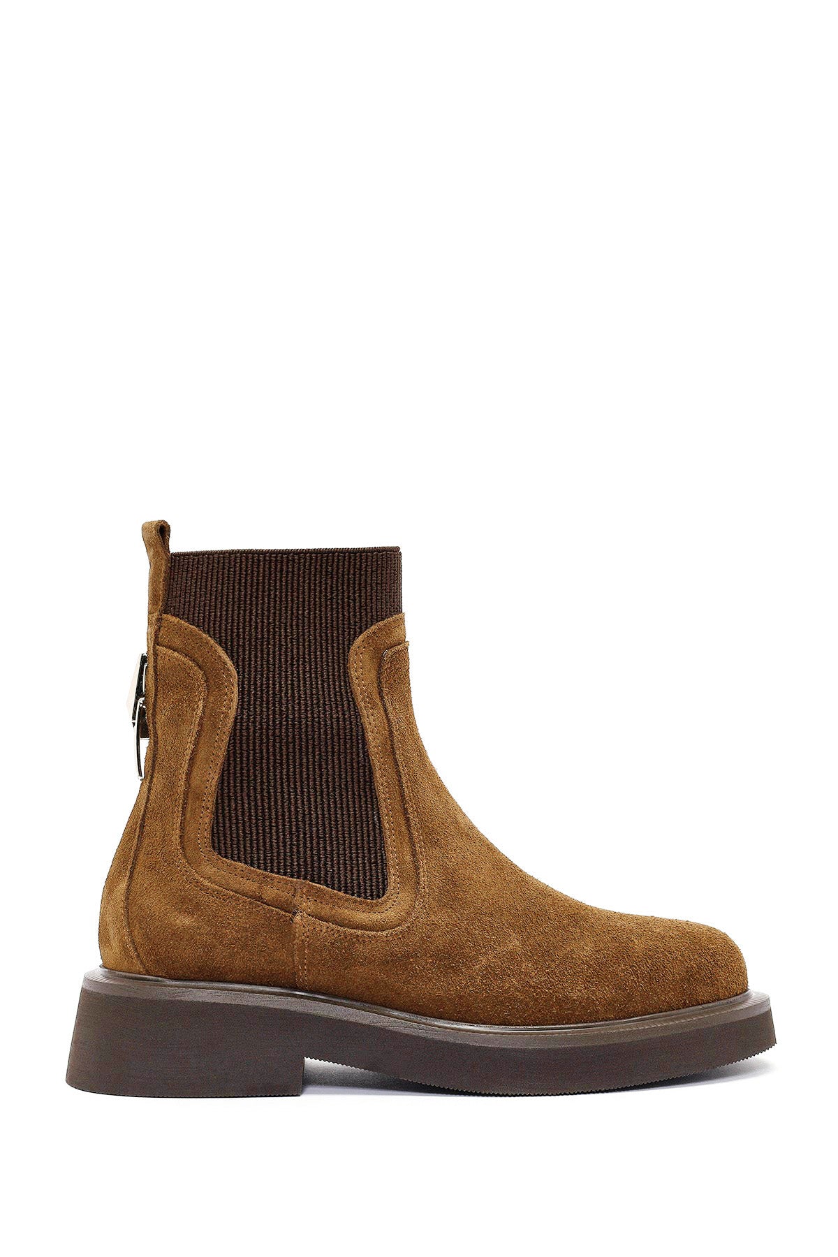 Woman Tan Suede Leather Chelsea Bot 25WFD200310 | Derimod