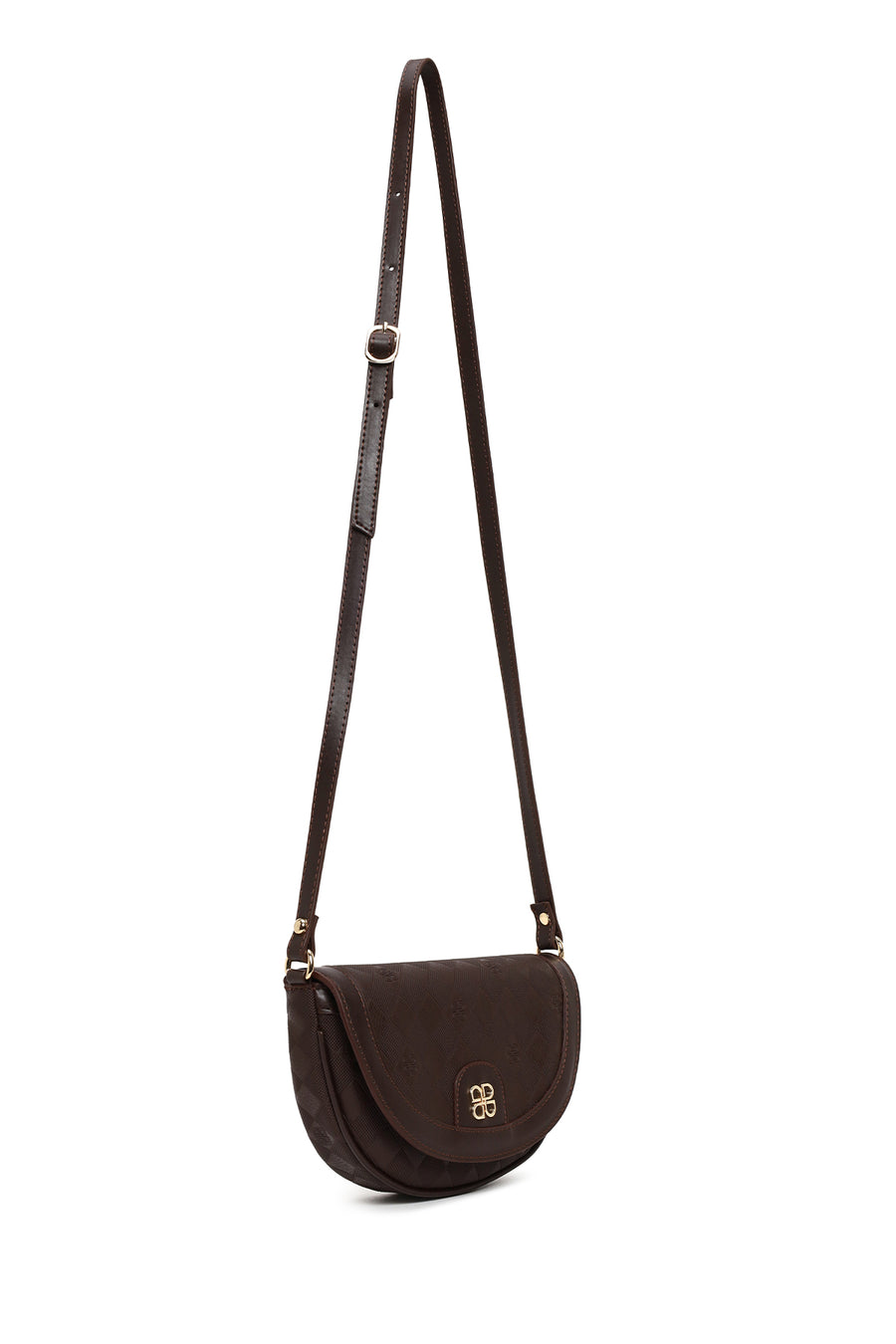 Woman Brown Long-Strap Printed Mini Crossbody Bag