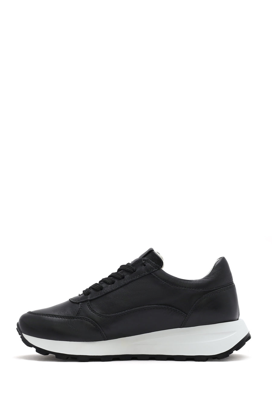 Women's Black Lace-Up Side Zip Leather Sneakers
