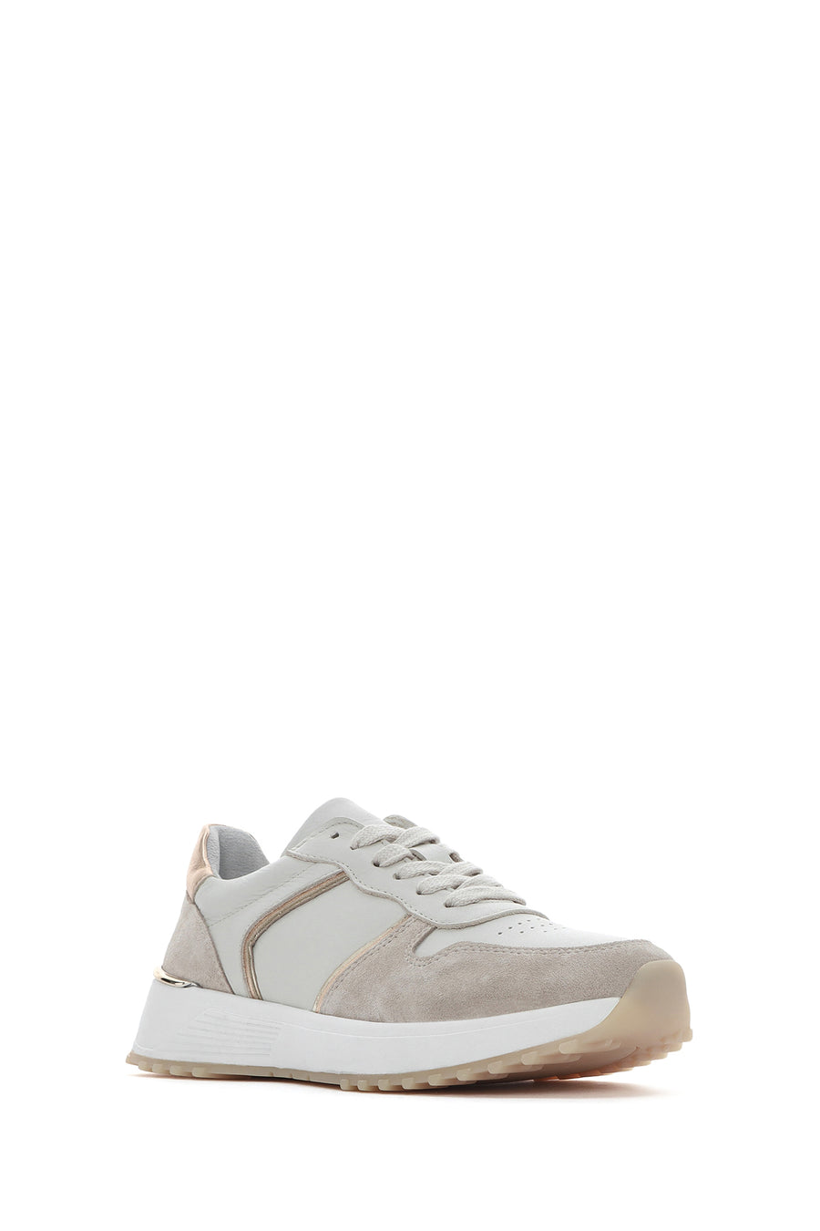 Women's Beige Lace-up Leather Sneaker