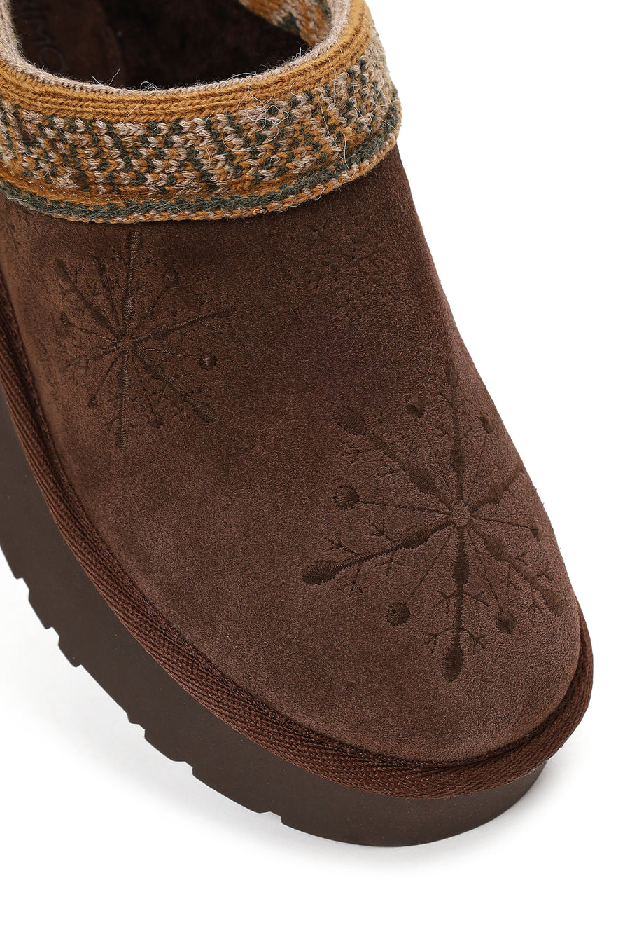 Woman Brown Patterned Chunky Heeled Suede Teddy Slipper
