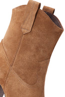 Women's Tan Suede Leather Heeled Cowboy Boots | Derimod
