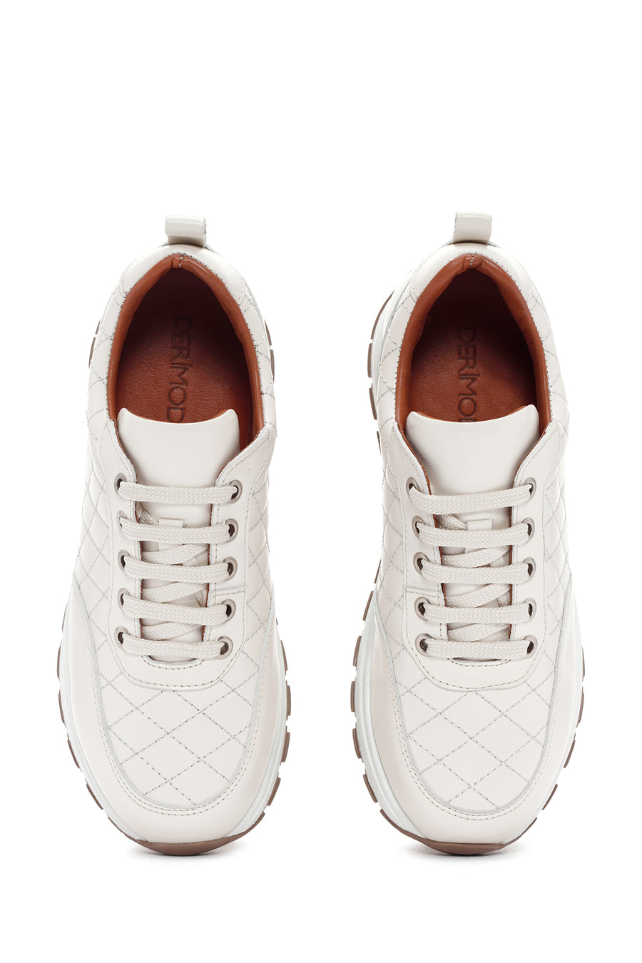 Women's Beige Leather Quilted Sneaker