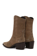 Woman Mink Print Thick-Heeled Suede Cowboy Boots | Derimod