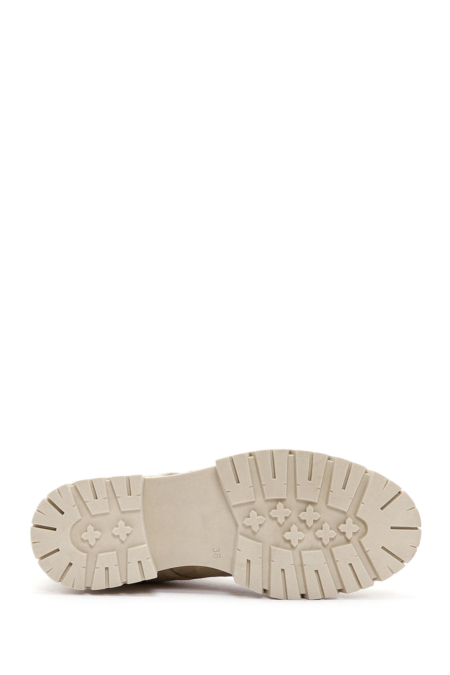 Women's Beige Zippered Suede Leather Combat Boots