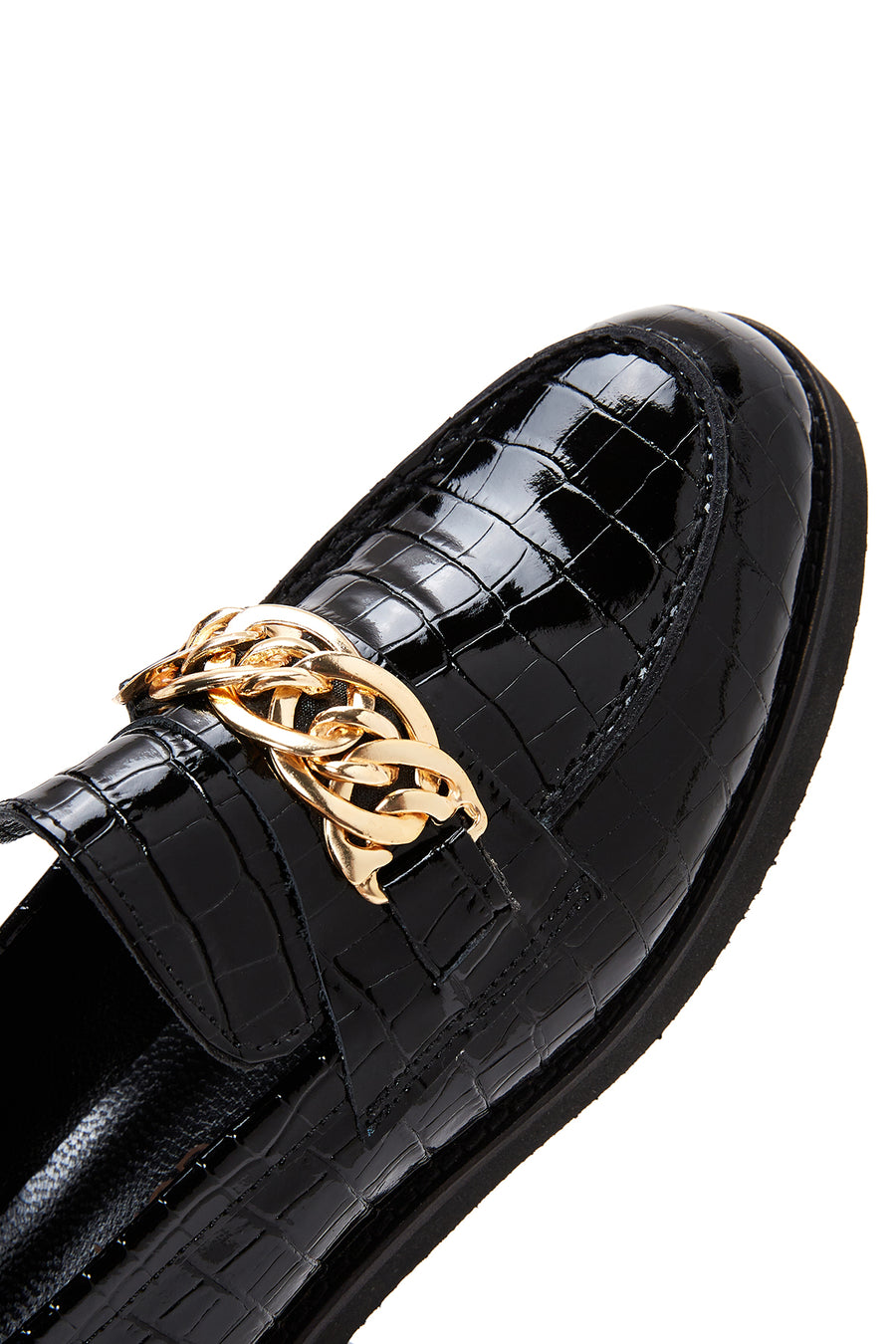 Women's Black Leather Crocodile Loafer