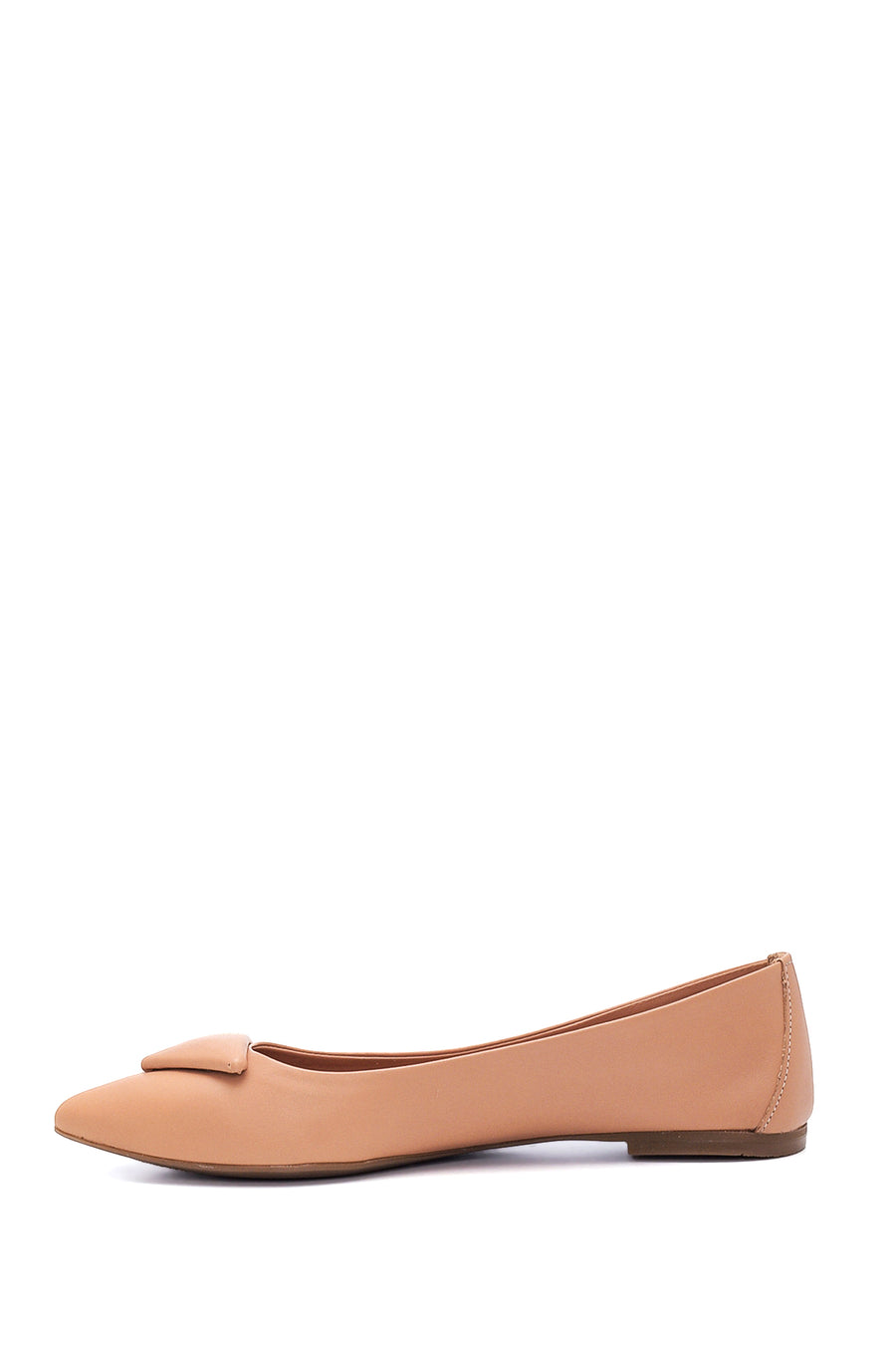 Women's Beige Leather Buckled Ballerinas
