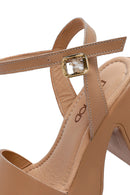 Women's Beige Ankle Buckle Chunky Heel Platform Leather Sandals | Derimod