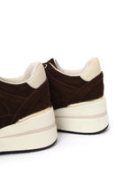 Woman Brown Lace-Up Wedge-Heel Suede Shoe | Derimod