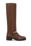 Women's Brown Buckled Leather Boot | Derimod
