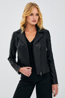 Kiara Women's Black Slim-Fit Biker Leather Jacket | Derimod