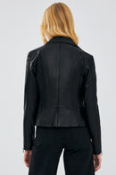 Kiara Women's Black Slim-Fit Biker Leather Jacket | Derimod