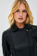 Kiara Women's Black Slim-Fit Biker Leather Jacket | Derimod