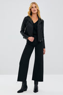 Kiara Women's Black Slim-Fit Biker Leather Jacket | Derimod