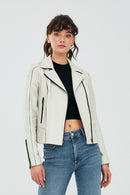 Kiara Women's Beige Slim-Fit Biker Leather Jacket | Derimod