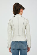 Kiara Women's Beige Slim-Fit Biker Leather Jacket | Derimod