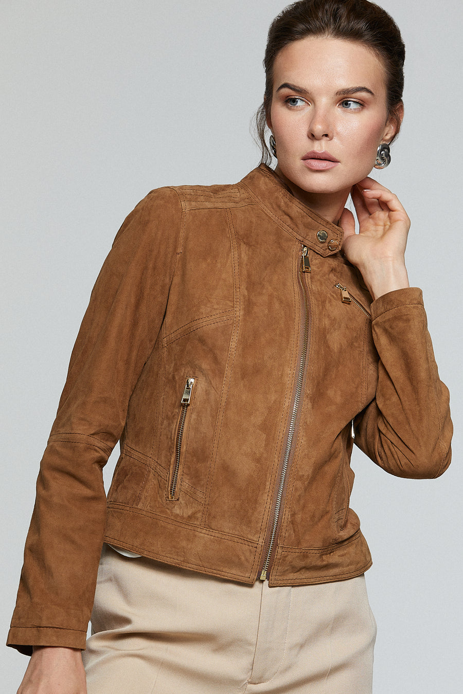 Kylie Women's Camel Suede Leather Jacket
