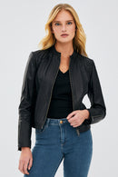 Paris Women's Black Short Leather Jacket | Derimod