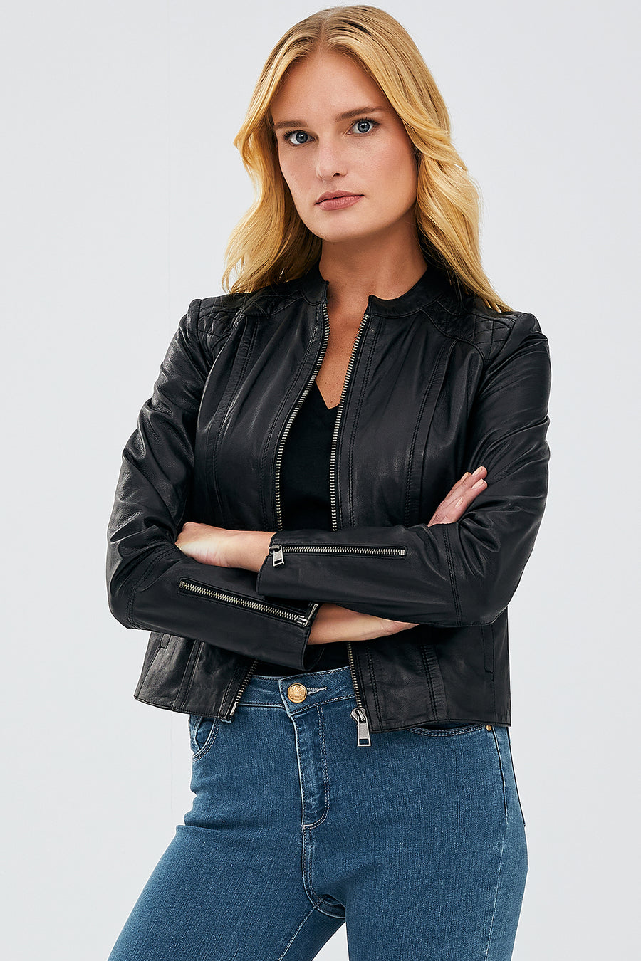 Paris Women's Black Short Leather Jacket