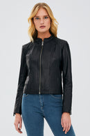 Paris Women's Black Short Leather Jacket | Derimod