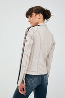 Ladyracer Women's White Embroidered Sports Leather Coat | Derimod