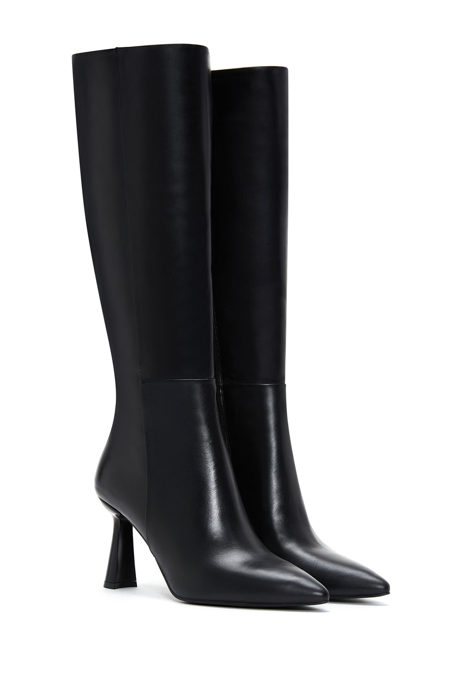 Women's Black Leather Zippered Heeled Boots