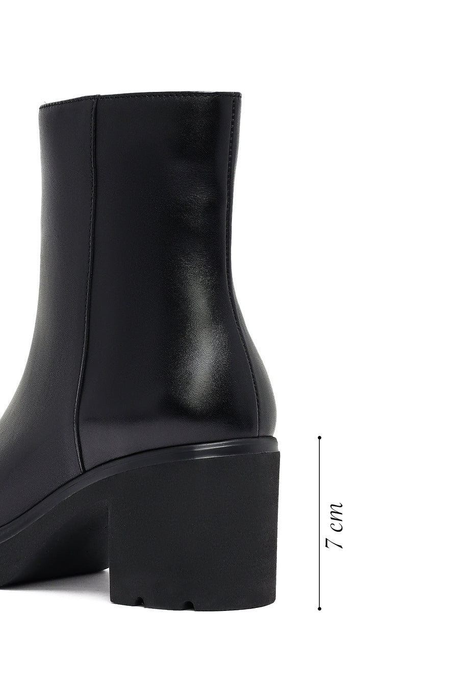Women's Black Zippered Thick Heeled Leather Boot