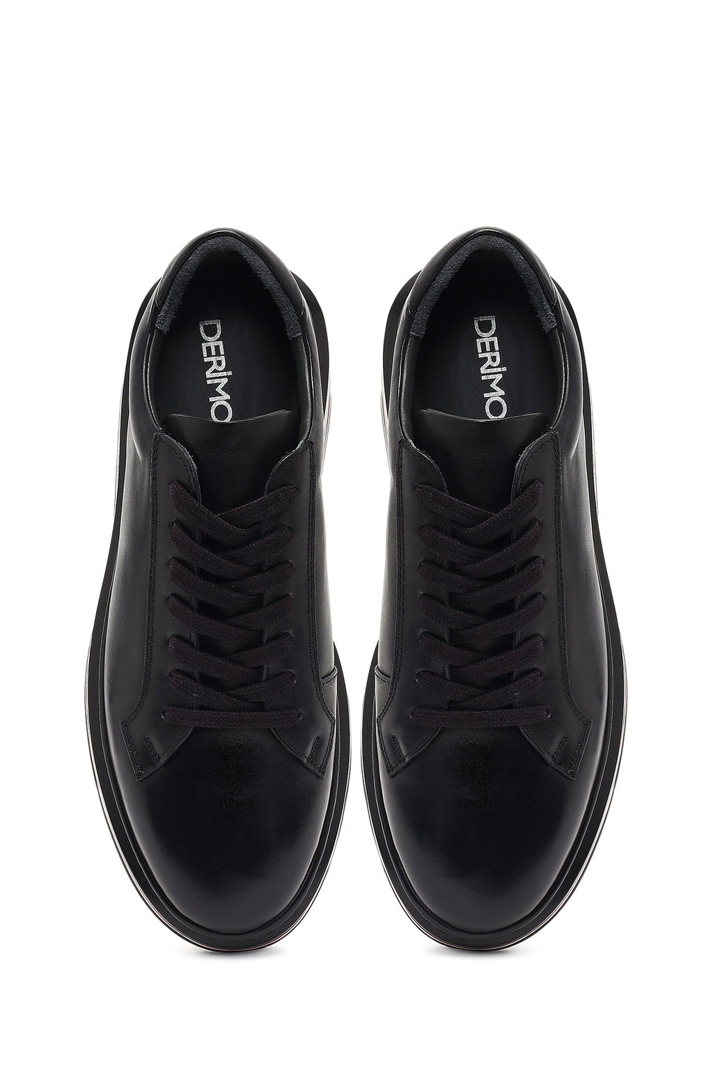 Erkek Siyah Bağcıklı Deri Sneaker