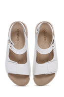 Women's White Ankle Strap Leather Comfort Sandals | Derimod