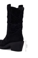 Woman Black Short Chunky-Heel Suede Cowboy Boots | Derimod