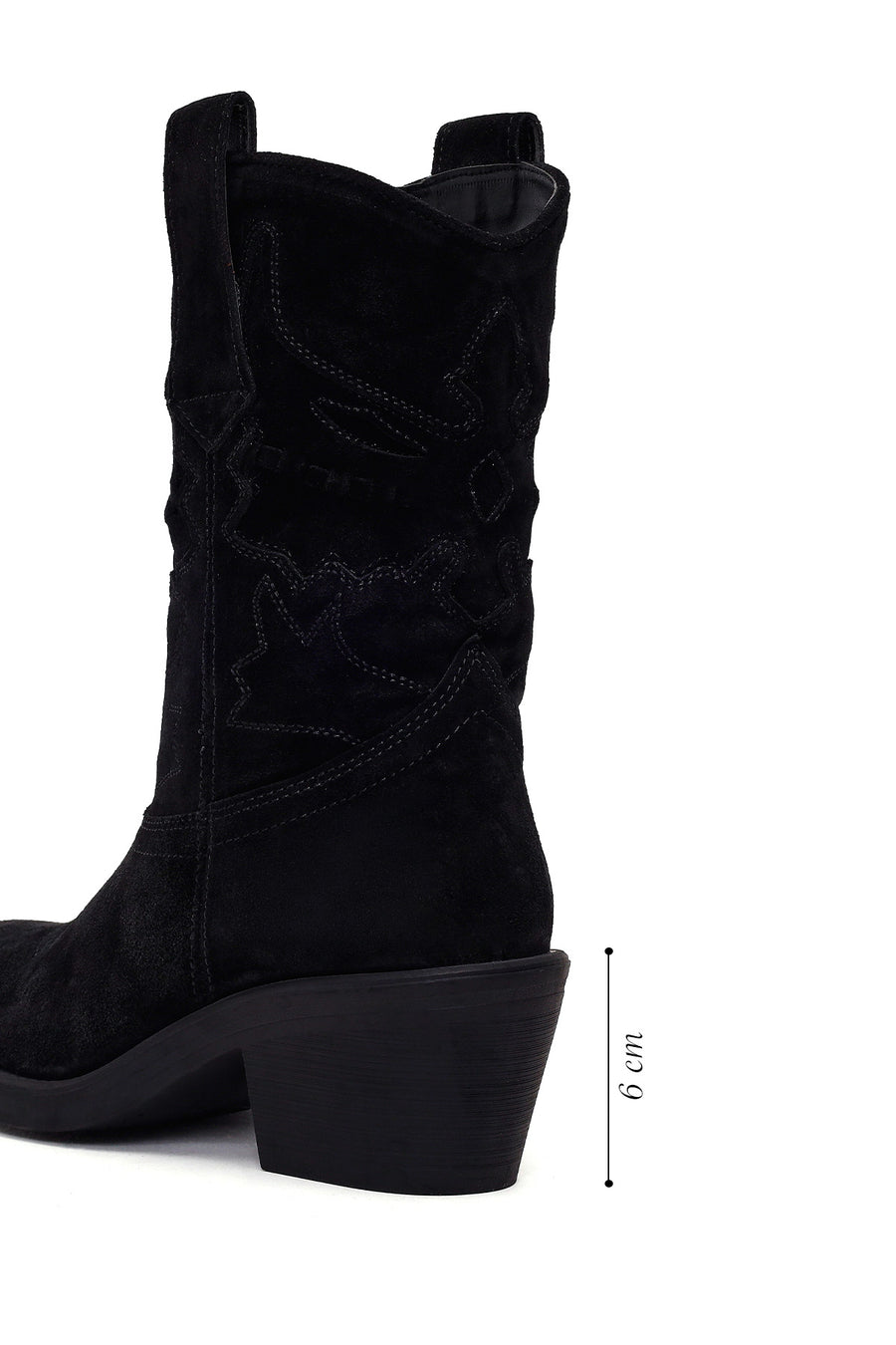 Woman Black Short Chunky-Heel Suede Cowboy Boots