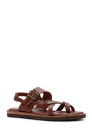 Women's Brown Ankle Buckle Flip-Flop Leather Sandals | Derimod