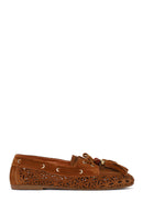 Women's Tan Tassel Suede Leather Loafer | Derimod