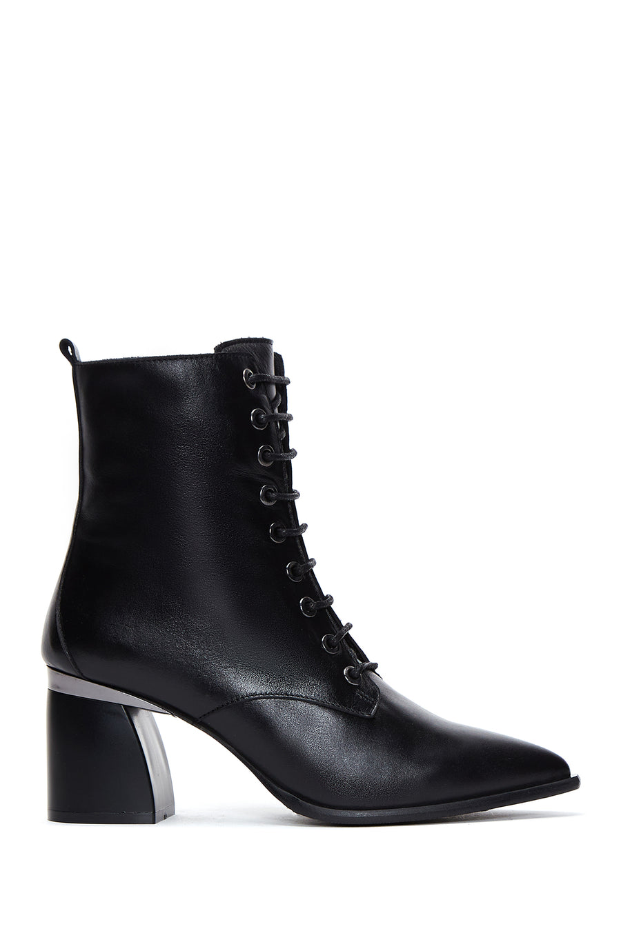 Women's Black Zippered Thick Heeled Leather Boots 24WFD131418 | Derimod