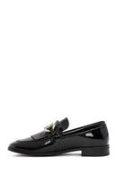 Women's Black Buckle Detailed Patent Leather Masculine Loafer | Derimod