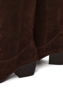 Woman Brown Chunky Heeled Suede Leather Cowboy Boots | Derimod