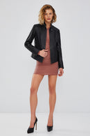 Sandy Women's Black Embroidered Leather Jacket | Derimod