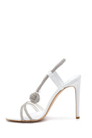 Women's White Leather Stone Heeled Sandals | Derimod