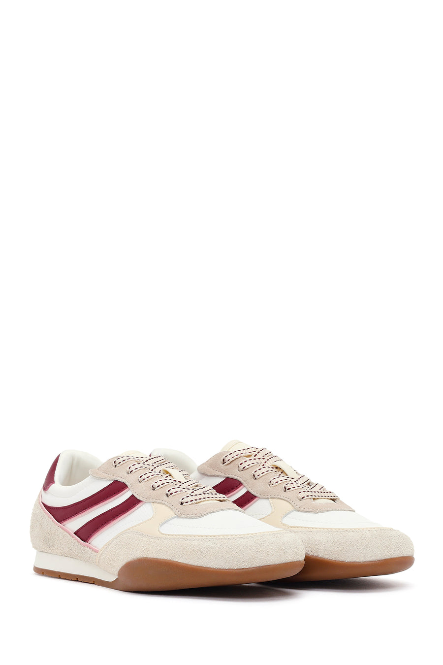 Women's Beige Lace-up Leather Sneaker