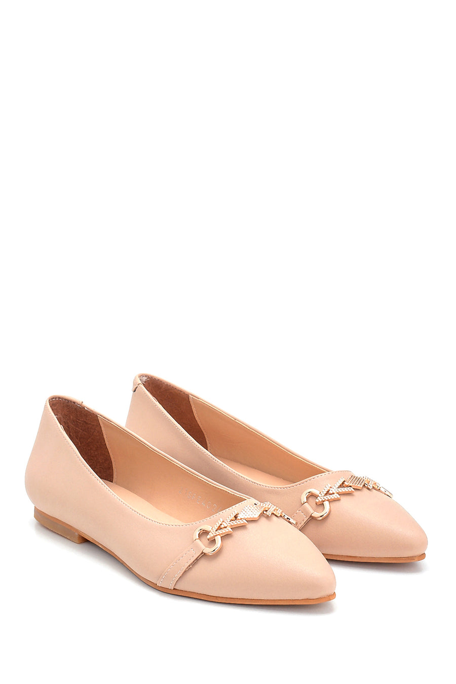 Women's Beige Buckle Ballerinas