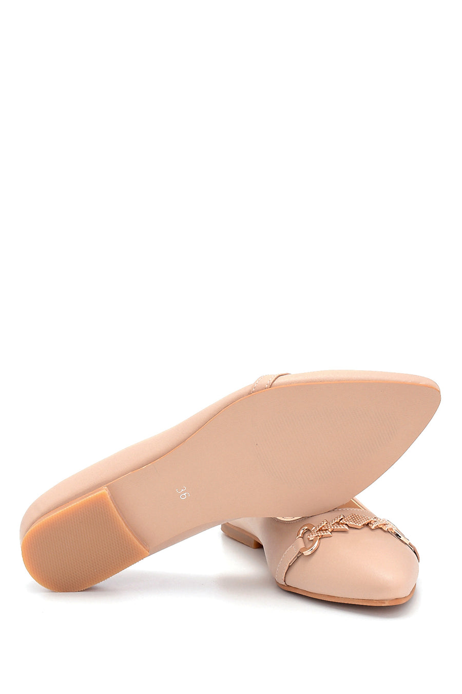 Women's Beige Buckle Ballerinas