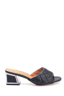 Women's Black Quilted Detailed Thick Heeled Slippers | Derimod